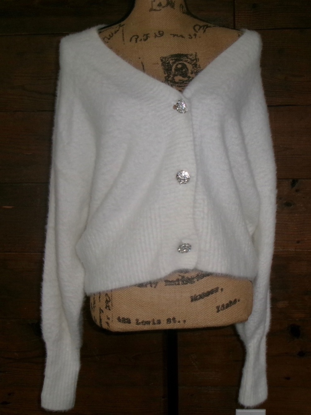 White fuzzy H&M cardigan size S/M